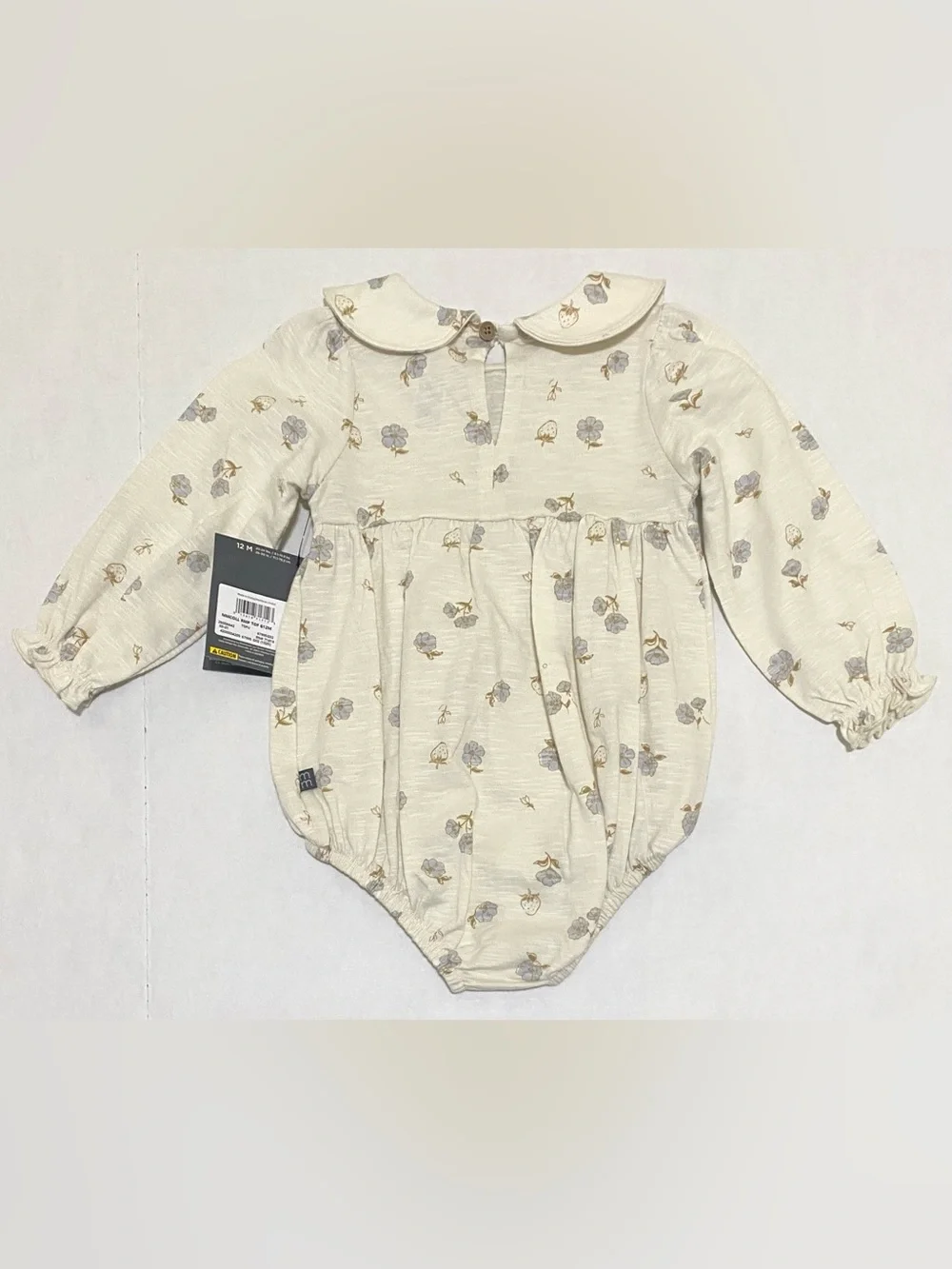 Modern Moments 12M Smocked Cotton Cream Blue Floral Bubble Romper Boho Fall